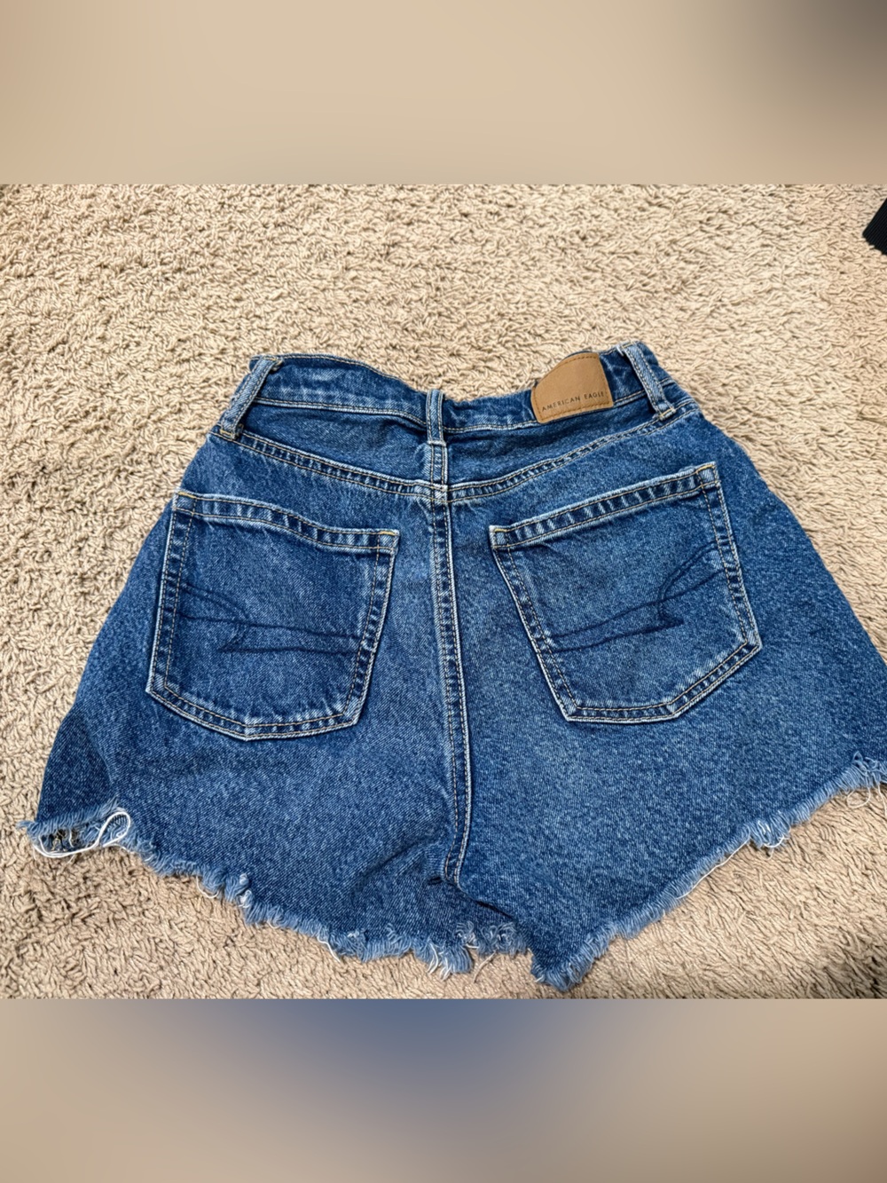 American Eagle Outfitters Dark Blue Denim High-Rise Cutoff Shorts